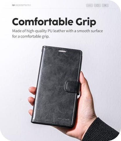 GOOSPERY Bluemoon Folio Wallet Case for iPhone 17, Flip Cover with Card Holder, Kickstand, Magnetic Closure, Shockproof TPU + PU Leather - Black - color: Black, size: iPhone 17