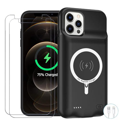 Battery Case for iPhone 12 Pro Max , Enhanced 12000mAh Portable Protective Wireless Charging Case Support Carplay Compatible with iPhone 12 Pro Max(6.7 inch) Rechargeable Battery Charger Cover(Black) - size: iPhone 12 Pro Max