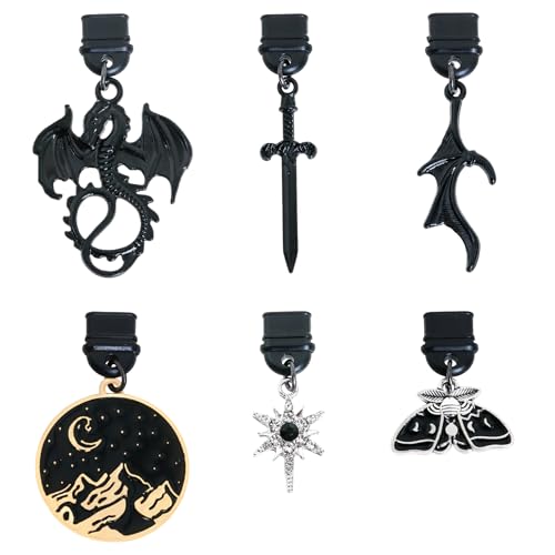 Dust Plug Charm for Kindle - 6Pack Black Wyvern Dragon Star and Moon Dagger Dust Plug Charm Compatible with Phone Type C /Usb C Charging Port Cover, Mystical Aesthetic Pendants, Gift for Actor Book Lover Bookish