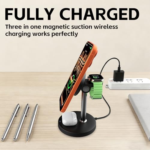 3-in-1 Magnetic Wireless Charger, 15W for iPhone/Watch/AirPods - color: black