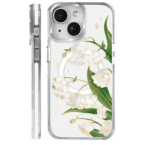 Clear Magnetic Case for iPhone 14, Slim Anti-Yellow Transparent Cover, Military Grade Protection, Phone Cases for iPhone 14, Lily of The Valley - color: A-Lily of the Valley, size: Iphone 14