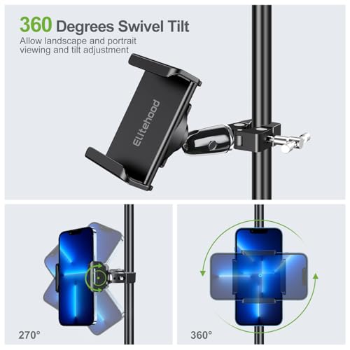 elitehood Swivel Tilt Phone Holder for Mic Stand Mount & Microphone Stand - style: Front Mount