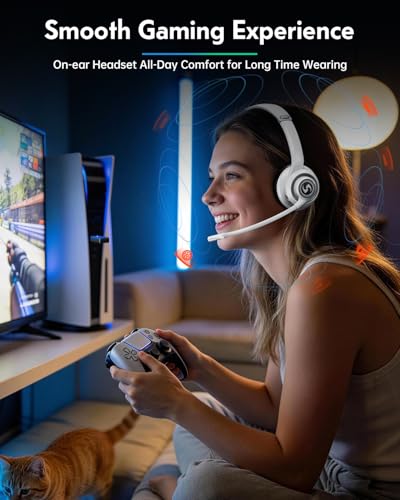 Wireless Headset for Work, HD Sound Bluetooth Headphones with Mic - color: White