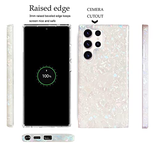 J.west Galaxy S23 Ultra Case 5G 6.8-inch, Luxury Sparkle Glitter Translucent Clear Opal Pearly Thinfoil Design Shiny Slim Print Soft Silicone Protective Phone Case Cover for Women Girls