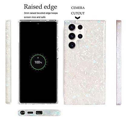 J.west Galaxy S23 Ultra Case 5G 6.8-inch, Luxury Sparkle Glitter Translucent Clear Opal Pearly Thinfoil Design Shiny Slim Print Soft Silicone Protective Phone Case Cover for Women Girls