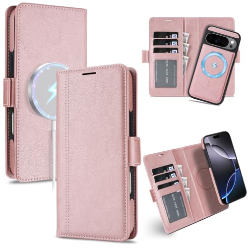 for Google Pixel 10 / 10Pro Wallet Case Compatible with Magsafe, 2 in 1 Leather Flip 3 Card Holder Magnetic Detachable Cover Q1 (Pink, Google Pixel 10 / 10Pro) - color: Pink, size: Google Pixel 10 / 10Pro