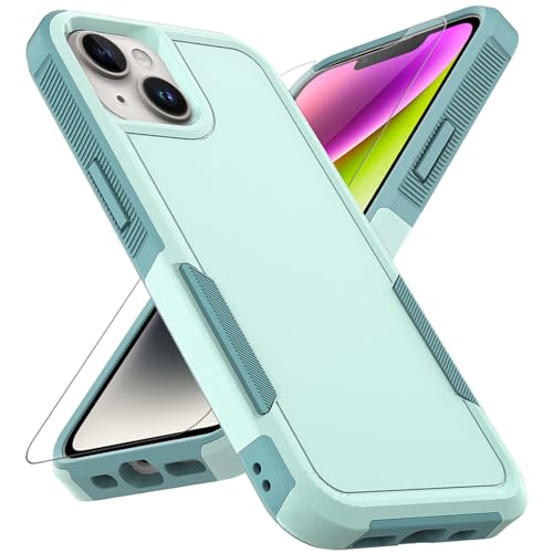 for iPhone 14 / iPhone 13 Case: Dual Layer Protective Heavy Duty Cell Phone Case Shockproof Rugged Bumper Tough with Screen Protector - 16FT Military Grade Drop Tested for iPhone 14 / iPhone 13, Green - color: Mint Green (PC) + Mint Green (TPU)