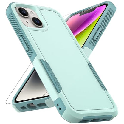 for iPhone 14 / iPhone 13 Case: Dual Layer Protective Heavy Duty Cell Phone Case Shockproof Rugged Bumper Tough with Screen Protector - 16FT Military Grade Drop Tested for iPhone 14 / iPhone 13, Green - color: Mint Green (PC) + Mint Green (TPU)