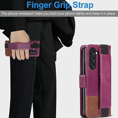 KEZiHOME Genuine Leather Wallet Case for Samsung Galaxy Z Fold 6 - color: Purple Brown, size: Galaxy Z Fold 6 Case