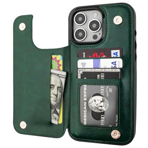 ONETOP for iPhone 16 Pro Max Wallet Case with Credit Card Holder,Green | Kickstand,ID/Cash Holder,Case Wallet with Card Slots,Double Magnetic Clasp,Durable PU Leather Shockproof Cover for Women Men - color: Green