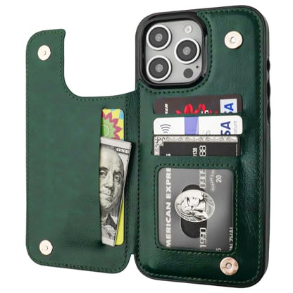ONETOP for iPhone 16 Pro Max Wallet Case with Credit Card Holder,Green | Kickstand,ID/Cash Holder,Case Wallet with Card Slots,Double Magnetic Clasp,Durable PU Leather Shockproof Cover for Women Men - color: Green