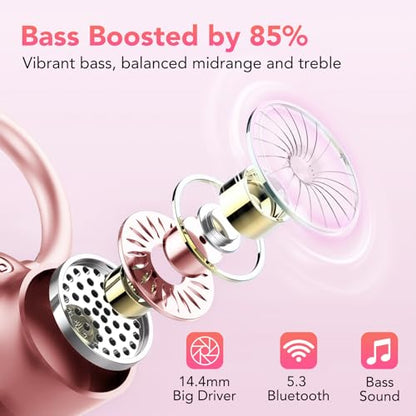 Bluetooth Headphones Wireless Earbuds 72hrs Playtime Wireless Charging Case Digital Display, Ear Buds with Earhook, Deep Bass 2.0, IPX7 Waterproof Over-Ear Earbuds for Android iOS Workout