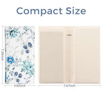 CoBak Checkbook Cover for Women & Men - PU Leather Case with RFID Blocking | Classic Design Check Book Holder for Personal and Business - color: Blue Bloom Symphony