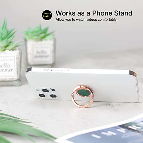 [2 Pack] Concentric Circular Texture Diamond Setting Cell Phone Ring Holder Stand, 360 Degree Rotation and 180 DegreeAdjustable Finger Ring Kickstand with Polished Metal Phone Grip (Dark Green)