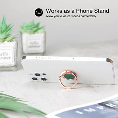 [2 Pack] Concentric Circular Texture Diamond Setting Cell Phone Ring Holder Stand, 360 Degree Rotation and 180 DegreeAdjustable Finger Ring Kickstand with Polished Metal Phone Grip (Dark Green)