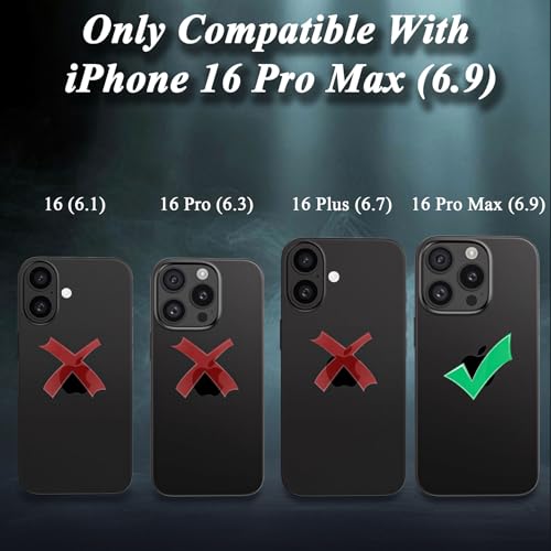 Compatible with iPhone 16 Pro Max Case, with Belt Clip Holster Heavy Duty Magnetic Wireless Charging Full Body Protection Kickstand Cover for iPhone 16 Pro Max 6.9 inch Phone（Black - color: Black