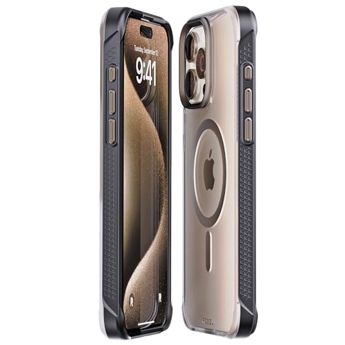REBEL Clear Case for iPhone 15 Pro Max [Frosted Series Gen-5] Strong MagSafe Compatible, Grip Sides, Translucent Matte Texture, Protective Shockproof Bumpers, Metal Lens & Buttons, 6.7 Inch Phone 2023 - color: Frosted Black, size: iPhone 15 Pro Max