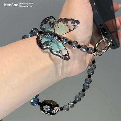 Blue Butterfly Bliss Original Design Phone Charm with 2 Tether Tabs – Stylish, Durable, and Hands-Free Phone Chain – Compatible with iPhone, Samsung, Pixel & More - color: 01 Blue Butterfly Bliss