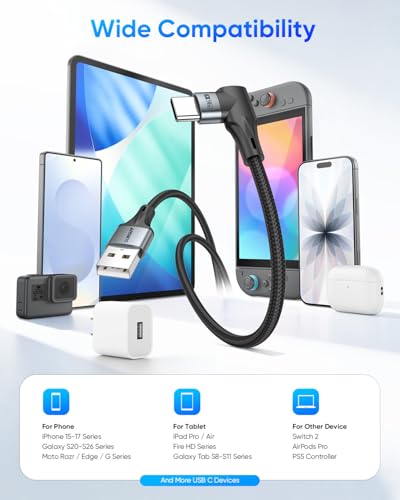 SUNGUY Right Angle USB A to USB C Cable 6FT 2Pack,90 Degree USB C to USB A - size: 6FT+6FT