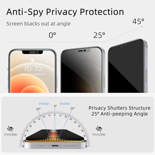 ruwa Privacy Screen Protector for iPhone 12 Pro Max [6.7 Inch][2-Pack] Anti-peep Tempered Glass Film with Easy Installation Alignment Frame, 9H Hardness, Scratch Resistant, Case Friendly - size: for iPhone 12 Pro Max-6.7 inch 2-Pack