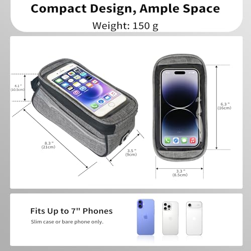 ZNH Bike Handlebar Bags - Bicycle Phone Front Frame Bag Bike Accessories | Sensitive Touch Screen Mount Cycling Pouch Waterproof & Quick Release with 1L Storage for Phone Under 7" Top-opening Design