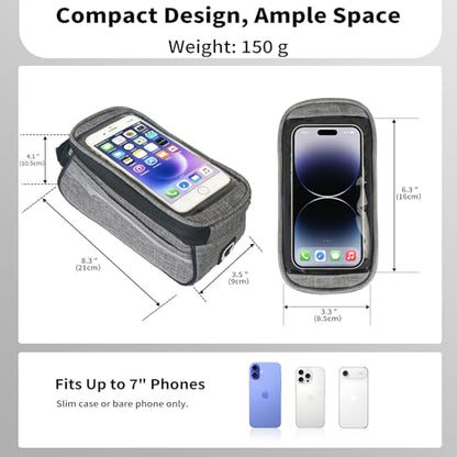 ZNH Bike Handlebar Bags - Bicycle Phone Front Frame Bag Bike Accessories | Sensitive Touch Screen Mount Cycling Pouch Waterproof & Quick Release with 1L Storage for Phone Under 7" Top-opening Design