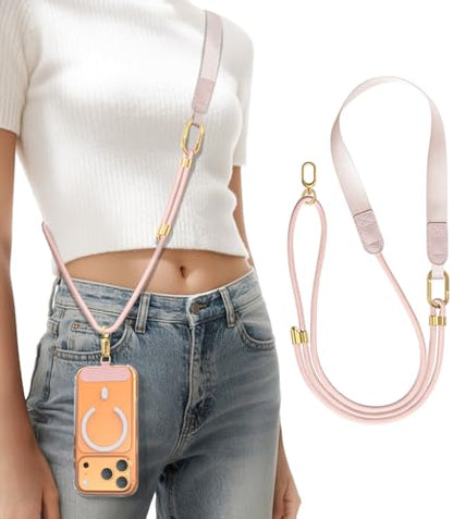 Phone Lanyard Crossbody with Phone Tabs, Adjustable Cellphone Lanyard with Skin-Friendly Neckband and Metal Carabiner - color: Pink