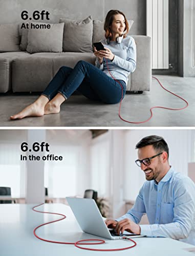 JSAUX 100W USB C to USB C Cable, 2-Pack 6.6FT, 5A Fast Charging, Red - color: Red, size: 6.6 ft+6.6 ft