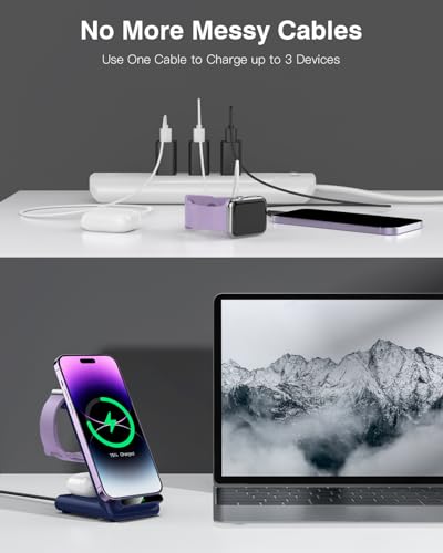 Wireless Charging Station,3 in 1 Charging Stand for Apple Multiple Devices - color: Blue