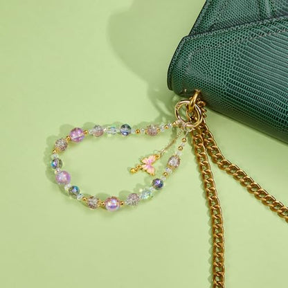 BEEFLYING Beaded Phone Charm Wrist Strap for Case - color: Lilac Butterfly