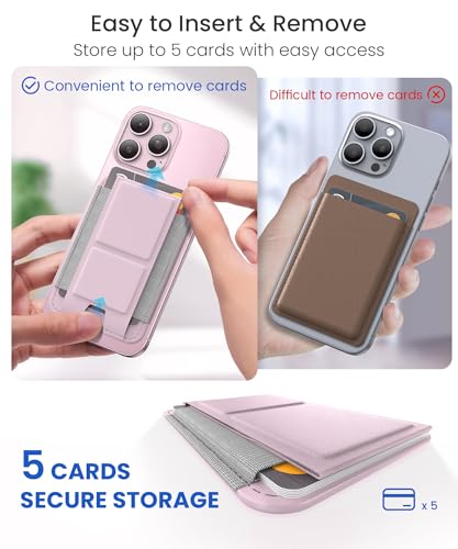 GONEZ for MagSafe Wallet with Stand, Stronger Magnetic Card Holder for iPhone 17/16/15/14/13/12 Series, Premium Leather Phone Wallet with RFID Blocking, 1 Slot, Fit 5 Cards, Pink - color: PINK