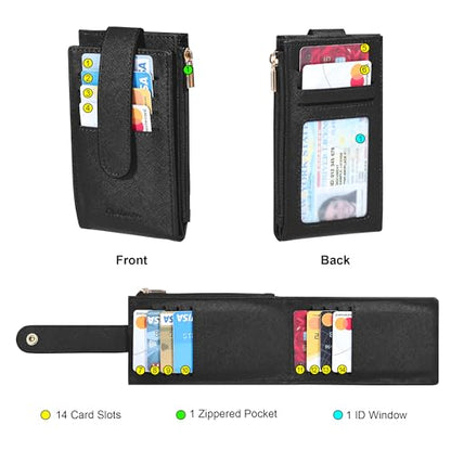 Chelmon Women's RFID Slim Card Holder Wallet | Thin Bifold Multi Card Case with Zipper Coin Pocket Purse for Women(Black) - color: Black