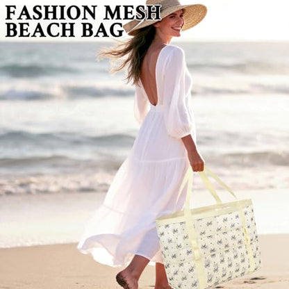 GYEUKHAM Mesh Beach Bag for Women, Sand-Resistant Pool Tote, 9 Pockets (1 Inner Zip), Foldable Family Travel Essentials - color: L-black Butterfly