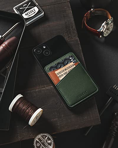 VULKIT Phone Card Holder Wallet Leather Adhesive Pocket RFID Blocking Credit Card Sleeves Stick Back of Phone Smartphones - color: Green