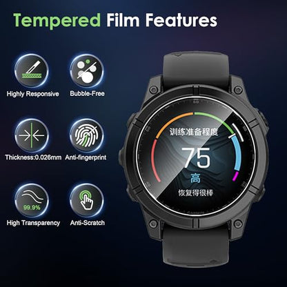 Compatible for Garmin Fenix E 47mm screen protector, Anti-Scratch Tempered Glass flim, Case Friendly, HD Ultra, 3 PACK - size: Garmin Fenix E 47