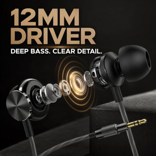 Betron BS10 Earphones Wired Earbud Headphones with 3.5mm Jack, Black - color: Black