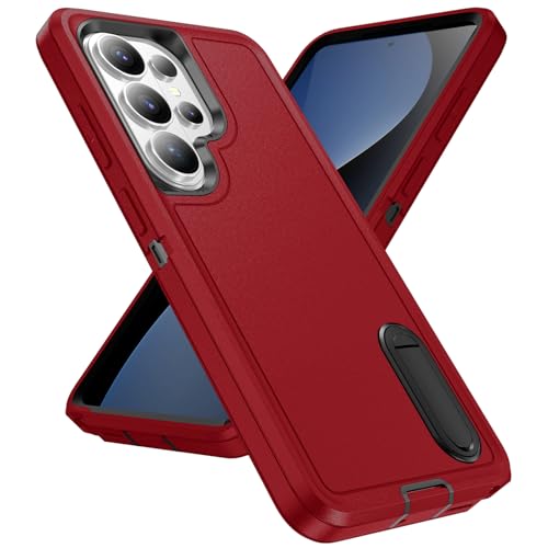 for Samsung Galaxy S26 Ultra Case with Kickstand Case 3-Layer Military Grade Protective Case Cover Silicone Heavy Duty Rugged Shockproof for Galaxy S26 Ultra Phone Case (Red+Black) - color: Red+Black