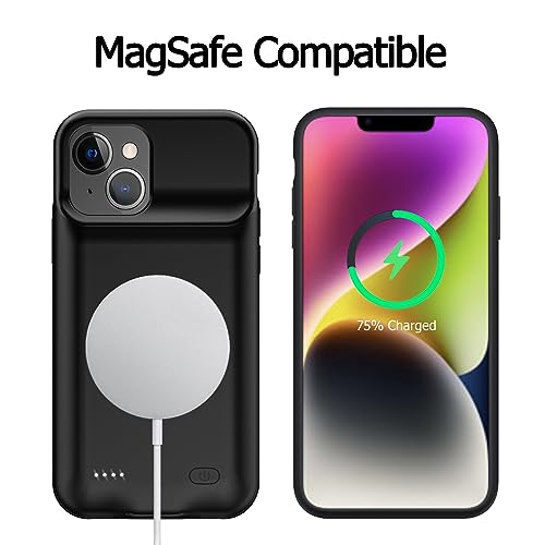 Battery Case for iPhone 14 Plus, [12000mAh] Enhanced Rechargeable Portable Qi Wireless Charger Case Battery Pack Support CarPlay Wireless Charging Case Compatible with iPhone 14 Plus (6.7 inch)-Black - size: iPhone 14 Plus