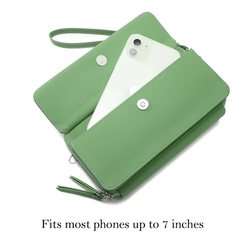 RFID Crossbody Wallet Wristlet Purse with Phone Pocket For Women Vegan Leather - color: Zb-saffiano-green