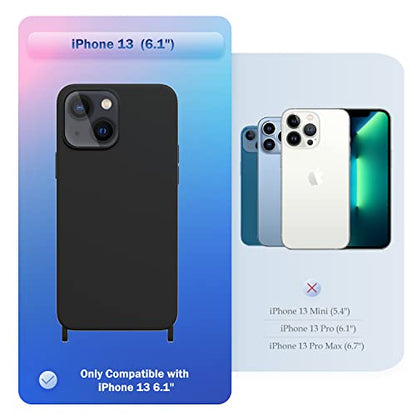 Compatible with iPhone 13 Case Crossbody Phone Case with Lanyard Neck Strap Adjustable Shockproof Drop Protection Silicone Phone Cover for iPhone 13, 6.1’’ Black - color: Black, size: iPhone 13