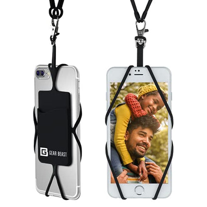 Gear Beast Cell Phone Lanyard - Universal Neck Phone Holder w/Card Pocket and Silicone Neck Strap (Black) - color: Black