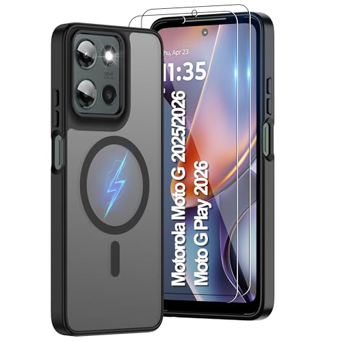 Pilaru Magnetic for Motorola Moto G 5G 2025/2026 & Moto G Play 2026 Case with Screen Protector (Built-in Magnets) (Military Grade Drop Protection) Slim Translucent Matte Shockproof for Moto G Black - color: Matte black, size: Moto G 5G 2025/2026 & G Play