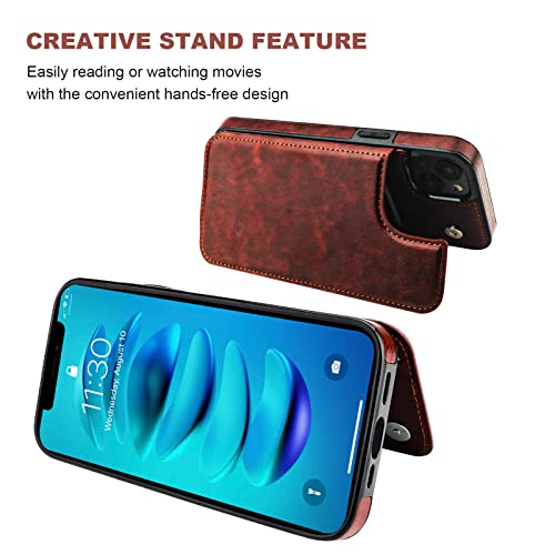 ONETOP for iPhone 14 Plus Wallet Case with Credit Card Holder,Brown | Kickstand,ID/Cash Holder,Case Wallet with Card Slots,Double Magnetic Clasp,Durable PU Leather Shockproof Cover for Women Men - color: Brown