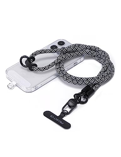 Phone Lanyard×1,Phone Tether Tab×2,Cell Phone Lanyards for Around the Neck,Rope Lanyard,Universal Adjustable Phone Strap Crossbody,Cell Phone Chain(White-Black) - color: White-black