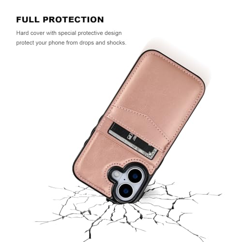 KIHUWEY for iPhone 17 Wallet Case Card Holder Kickstand, Rose Gold | Credit Card Slots, PU Leather, Magnetic Clasp, Flip Heavy Duty Protection Cover for Men and Women - color: Rose Gold