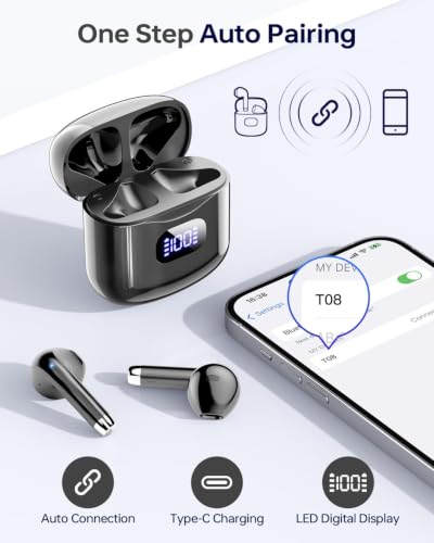 KTGEE Wireless Earbuds Bluetooth 5.3 Ear Buds Headphones, 40Hrs Playback - color: Obsidian