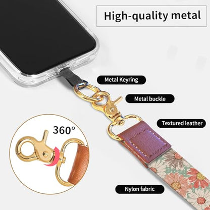 Phone Lanyard Crossbody Wrist Strap, Cute Cell Phone Lanyards for around the Neck Wristlet Wrist Strap - color: Retro Boho Flowers