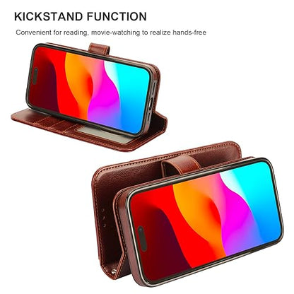 Bocasal Detachable Wallet Case Card Holder for iPhone 15 Pro Max Brown | RFID Blocking Kickstand Card Slots Holder PU Leather Magnetic Shockproof Wrist Strap Removable Flip Protective Cover 6.7 inch - color: Brown