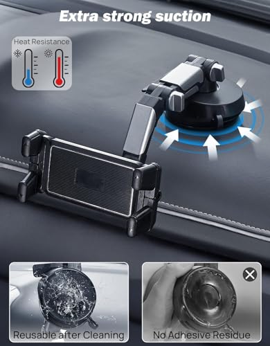 5-in-1 Car Phone Holder & Tablet Mount, Universal Dashboard Windshield Suction Cup Stand with 360° Rotation, compatible with iPhone, Samsung Z Fold 7/6/5, All Foldable Phones and 4.7-12.9" iPad