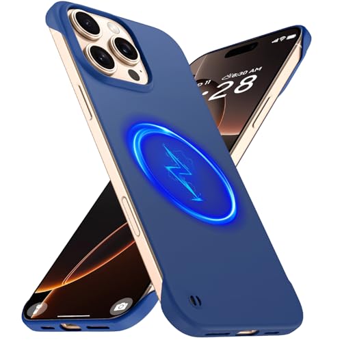 GRECAZO Magnetic Slim Frameless Case for iPhone 16 Pro Max, Blue | Compatible with MagSafe, Soft-Touch Matte Hard PC Cover, Ultra Thin Lightweight Minimalist, Pull Ring Lanyard, 6.9 Inch - color: Blue, size: iPhone 16 Pro Max